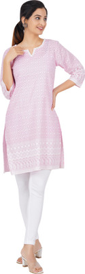 Buy That Trendz Women Chikan Embroidery Straight Kurta(Pink)