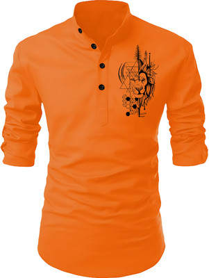 Kavyangle Creation Men Printed Straight Kurta(Orange)