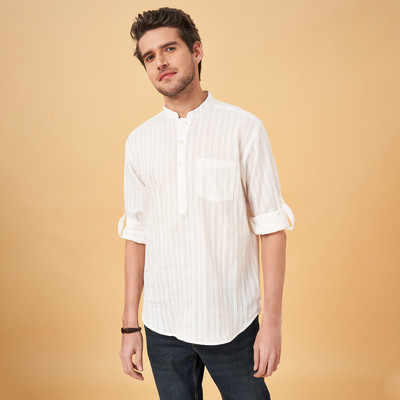 Indus Route by Pantaloons Men Self Design A-line Kurta(White)
