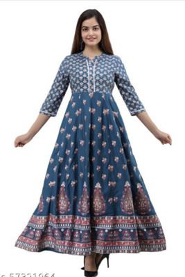 ShreeShyam Handicraft Women Printed, Floral Print Anarkali Kurta(Blue)