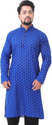 MKGLOBAL Men Printed Straight Kurta(Dark Blue)