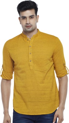 Indus Route by Pantaloons Men Solid Straight Kurta(Yellow)