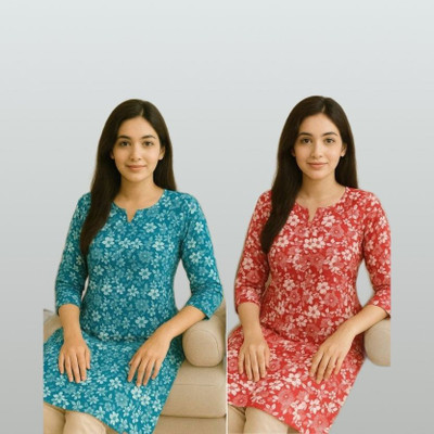 ssf Women Printed A-line Kurta(Blue, Red)