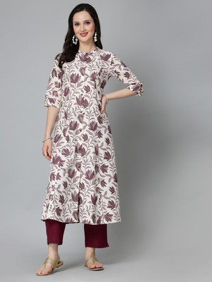Stylum Women Floral Print A-line Kurta(Purple)