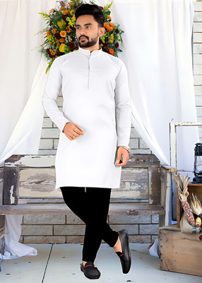 devarsh Men Solid Straight Kurta(White)
