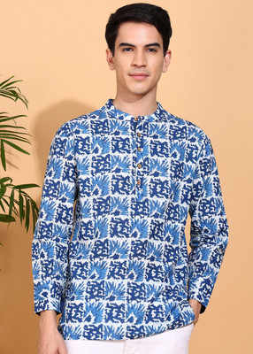 IKRASS Men Printed A-line Kurta(Blue)