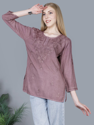 NAZAQAT ETHNIC INDIA Women Embroidered Straight Kurta(Brown)