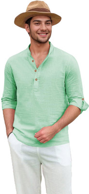 GOD HEART Men Solid Straight Kurta(Silver)