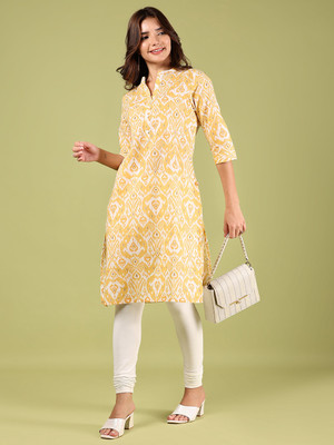 V-MART Women Printed A-line Kurta(Yellow)