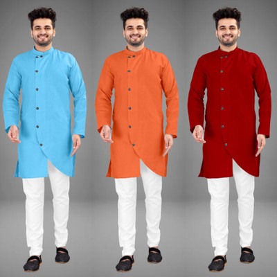 DIAMOND CLUSTER Men Solid Trail Cut Kurta(Multicolor)