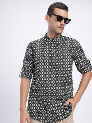 Anouk Rustic Men Printed Straight Kurta(Black)