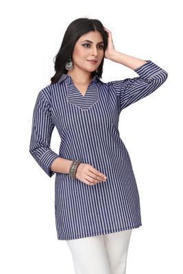 HouseOfCommon Women Self Design A-line Kurta(Blue)