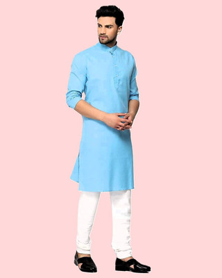 OMKAR EN TRENDS Men Printed Straight Kurta(Light Blue)