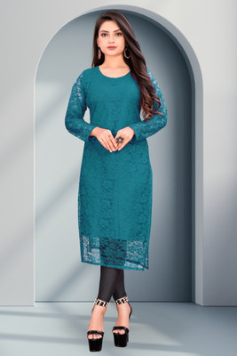 NISHU FASHION MART Women Self Design Straight Kurta(Blue)