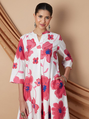 Melange by Lifestyle Women Printed Straight Kurta(White)