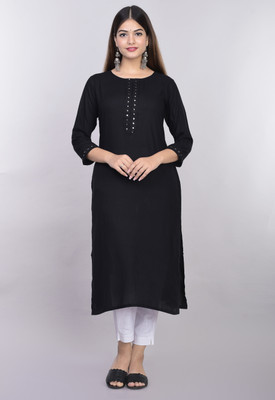 VEDANA Women Solid Straight Kurta(Black)