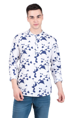 MADE IN THE SHADE Men Self Design Straight Kurta(White, Blue)