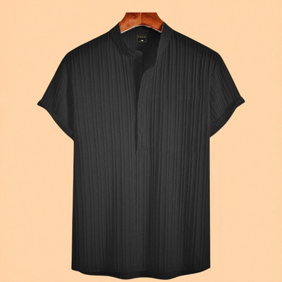 Look Trendy Men Printed Straight Kurta(Black)