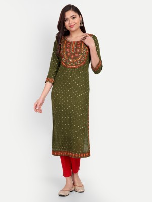 SARASWATI CREATION Women Embroidered Straight Kurta(Dark Green)