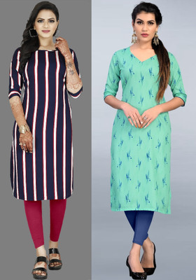tanvi creation Women Striped Straight Kurta(Purple, Light Green)
