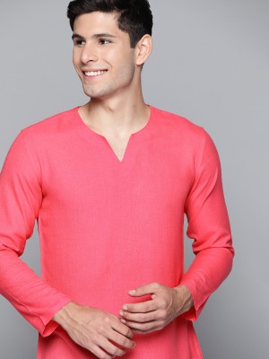 HERE&NOW Solid Men V Neck Pink T-Shirt