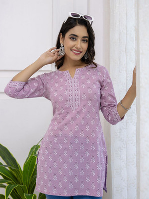 tiyaswi Women Printed Straight Kurta(Purple)