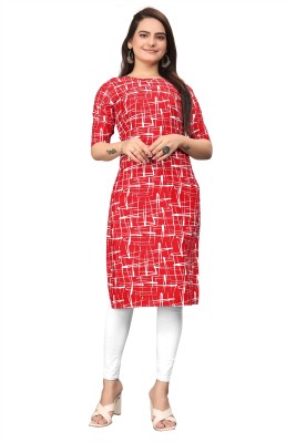 MOBHISA Women Printed Straight Kurta(Red)