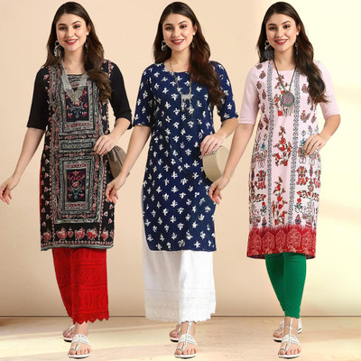 1 Stop Fashion Women Printed Straight Kurta(Multicolor)