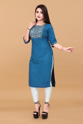 Jayshree Fab Women Embroidered, Solid A-line Kurta(Blue)