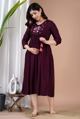 Priyas Creation Women Solid Flared Kurta(Maroon)