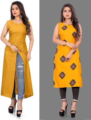 Modli 20 Fashion Women Printed Straight Kurta(Yellow)