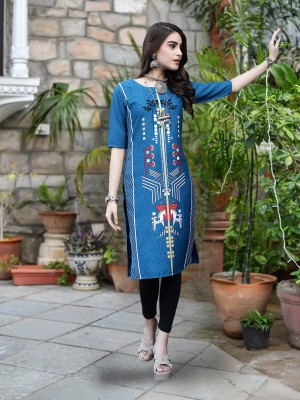 EthnicBasket Women Printed Straight Kurta(Blue)