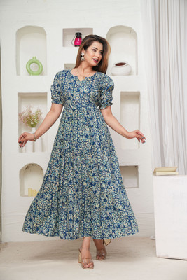 GIRYA Women Printed Anarkali Kurta(Blue)