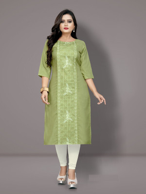 RIAANA Women Embroidered A-line Kurta(Dark Green, White)