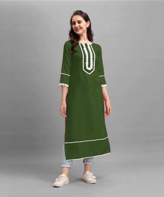 RADHA MADHAV Women Patchwork A-line Kurta(Green)