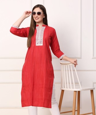 Velour Textiles Women Embroidered, Solid A-line Kurta(Red)
