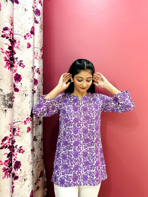 Majestykart Women Floral Print, Printed Straight Kurta(Purple, White)