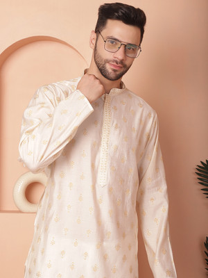 ANOUK Men Printed Straight Kurta(Beige)