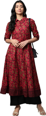 AKIKO Women Floral Print Anarkali Kurta(Maroon)