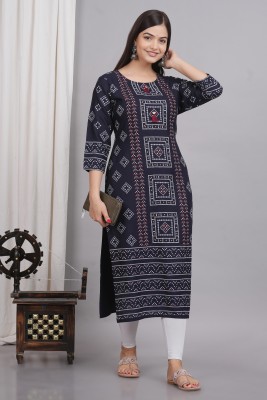 MM Women Printed A-line Kurta(Black)