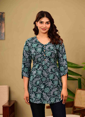Yanvi Women Printed Cape Top Kurta(Dark Green)