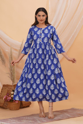 AAR COLLECTIONS Women Printed, Floral Print Anarkali Kurta(Blue)