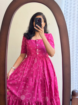 Luminary Women Printed Anarkali Kurta(Pink)