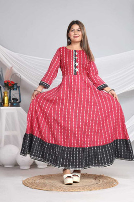 Smartgod Women Printed Anarkali Kurta(Maroon)