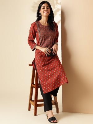 VBUYZ Women Kalamkari Straight Kurta(Maroon)