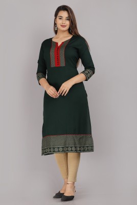 santfashions Women Embroidered Straight Kurta(Dark Green)