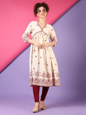 V-MART Women Printed A-line Kurta(White)