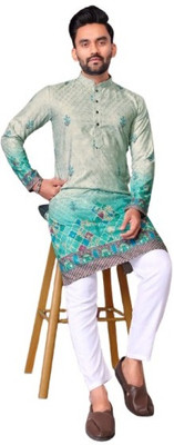 madhavwears Men Printed A-line Kurta(Light Green)