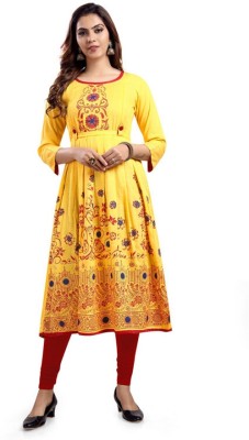 Hur Fashion Zone Women Printed Anarkali Kurta(Yellow)