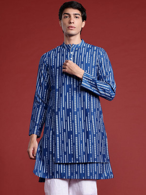 ANOUK Men Printed Straight Kurta(Blue)